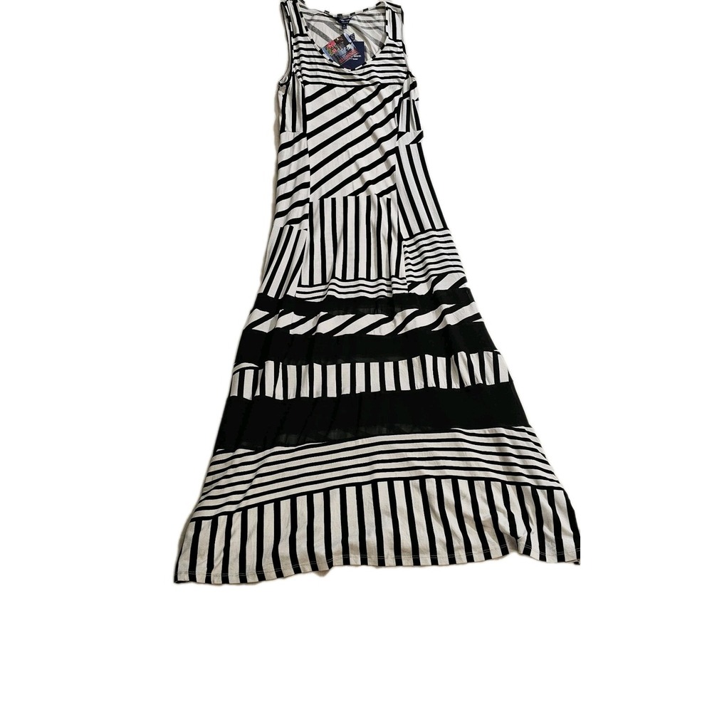 Peter Som St. Barths Black & White Mixed Stripe Maxie Dress Stretch Sz M NEW - Picture 3 of 7